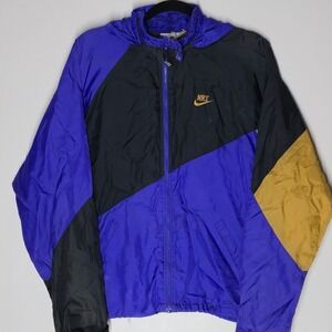Vintage 90s Nike Men's Medium Hooded Windbreaker Jacket Purple Flaws